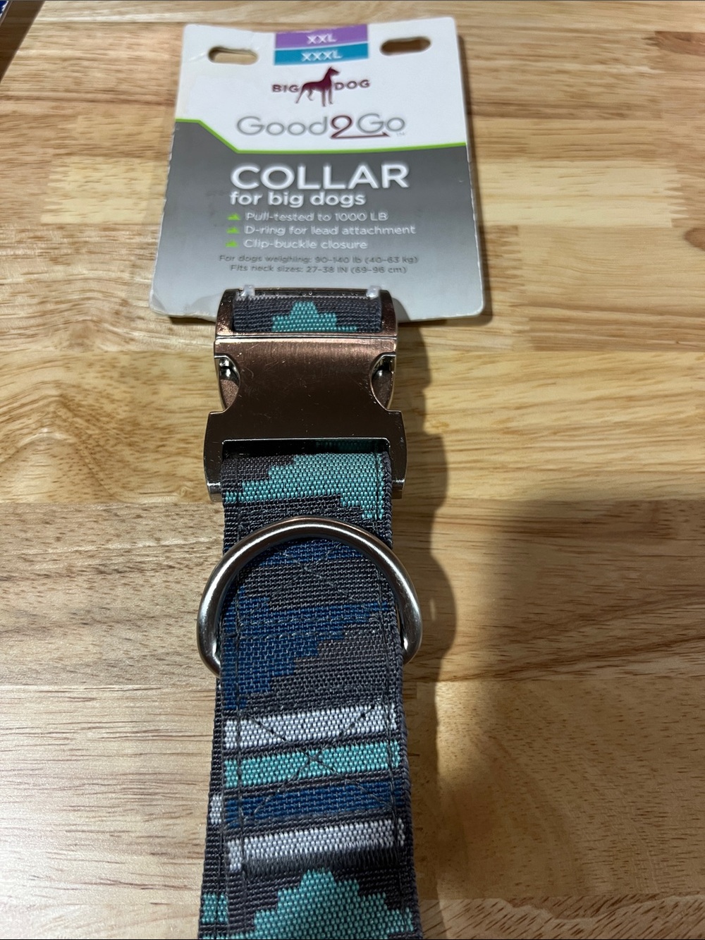 Teal & Black Geometric Heavy-Duty Dog Collar XXL-XXXL 90-140lbs 27-38”